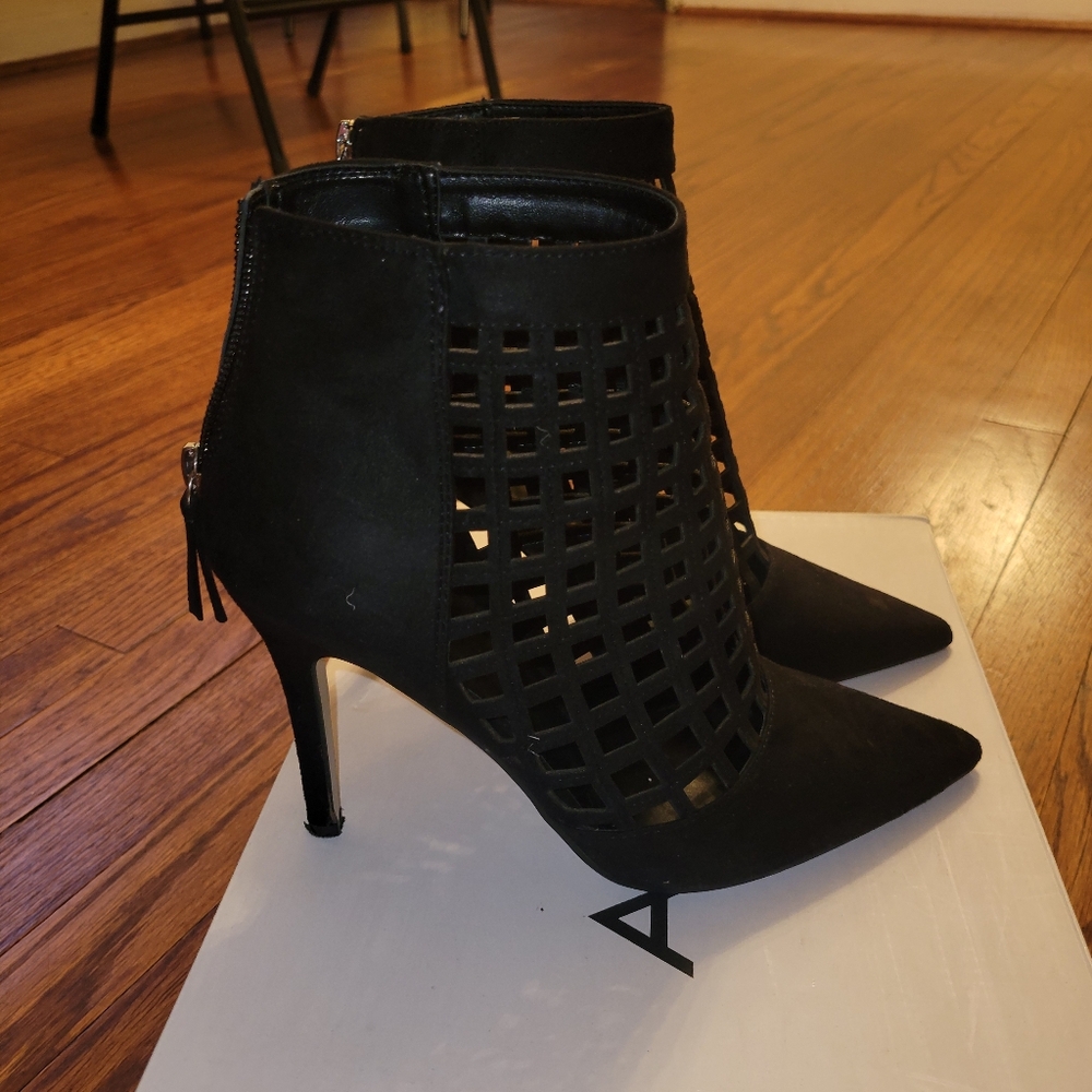 Black Suede ALDO Laser Cutout Booties - Picture 2 of 7